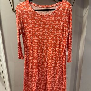 Vineyard Vines Orange and White Long Sleeve Dress
